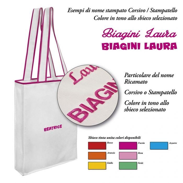 Borsa in canvas con esempio nome stampato o ricamato